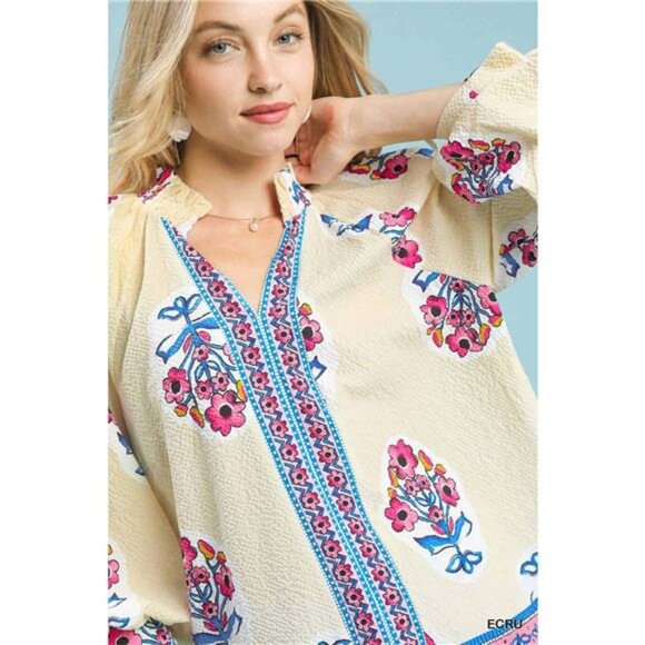 Umgee Boho Floral Print Tunic Blouse - Picture 5 of 5